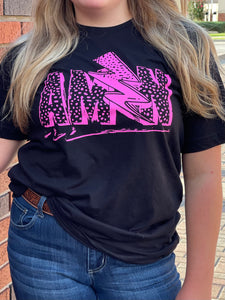 AMEN: Black T-Shirt with Hot Pink Graphic