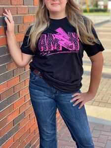 AMEN: Black T-Shirt with Hot Pink Graphic