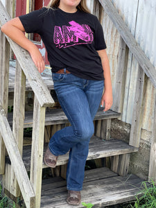 AMEN: Black T-Shirt with Hot Pink Graphic