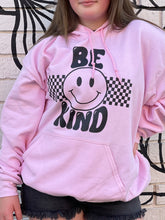 Load image into Gallery viewer, BE KIND (front): DEAR PERSON BEHIND ME (back), pink hoodie with black graphic
